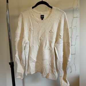 GAP White Super Soft Bubble Sleeve Embroidered Embellishment Fuzzy Sweater